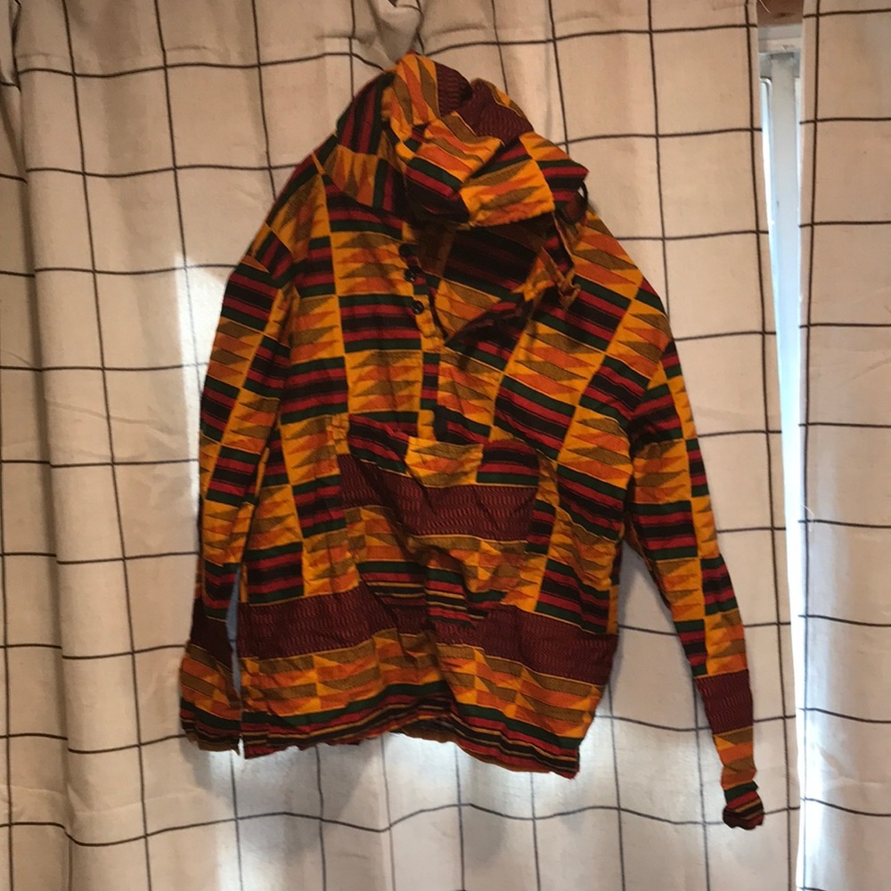 African Ankara Kente Design Handmade Hoodie w/Front Pocket.